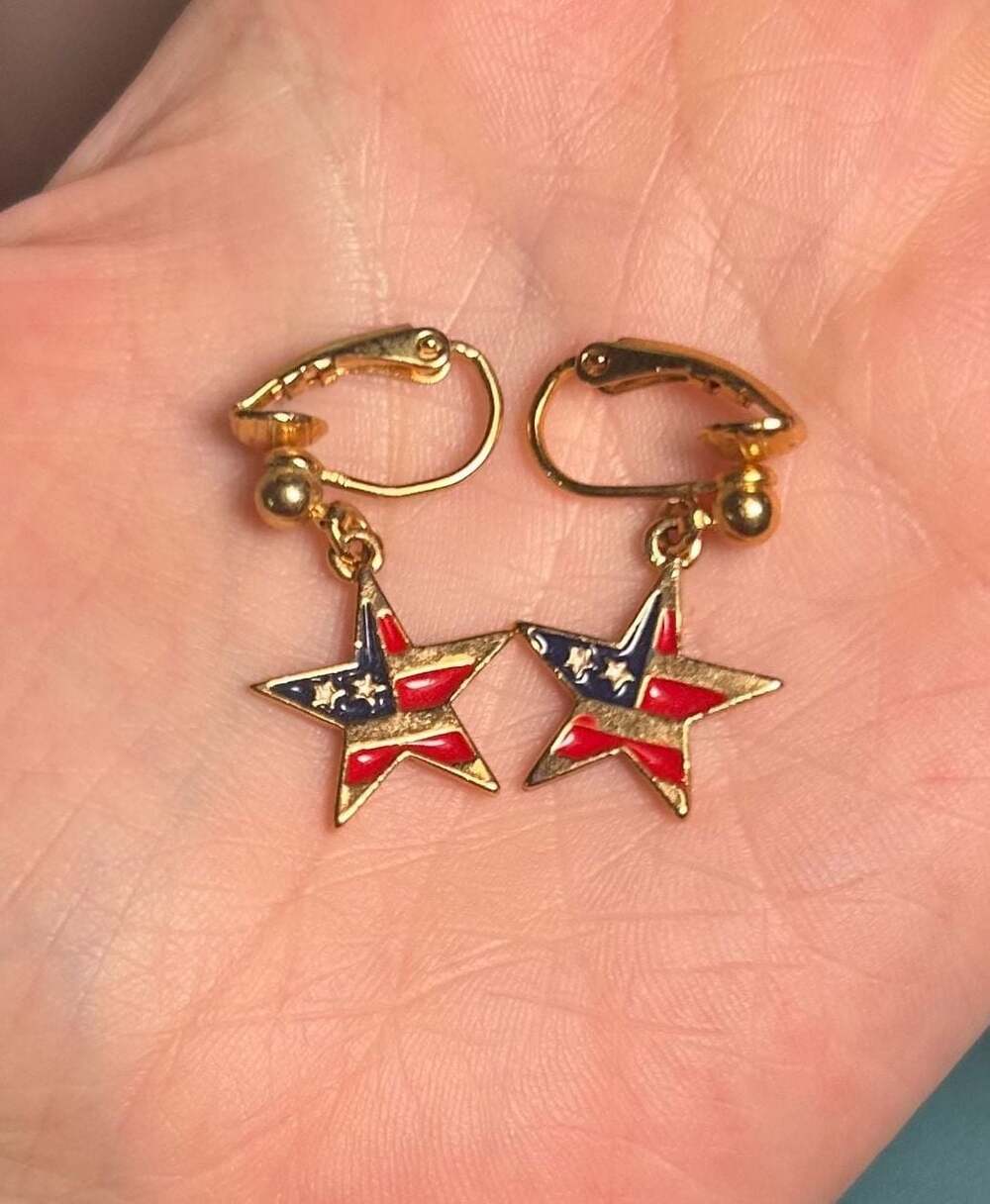 Vintage Avon American Flag Star Clip-On Earrings